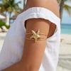 Starfish Hammered Upper Arm Cuff for Women Adjustable Gold Color Metal Open Bangle Boho Beach Body Jewelry Accessories