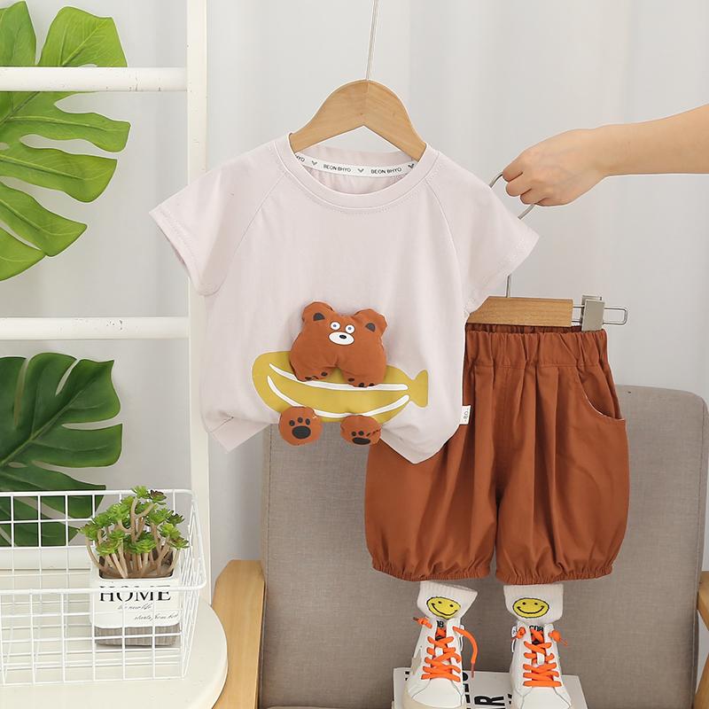 0-5-летний комплект с короткими рукавами для мальчика Детская футболка с круглым вырезом и рисунком Повседневные шорты Милая детская одежда