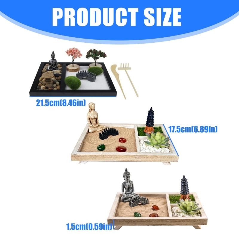 Japanese Zenes Garden for Desk Wood Sand Garden Zenes Decors Meditations Gift Sensory Therapy Tool Mindfulness Emotional