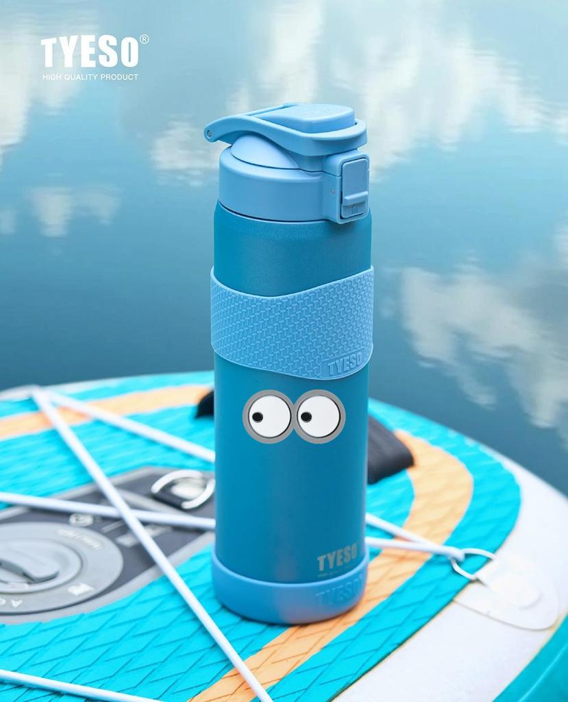 TYESO 900ML Double Wall Insulated Water Bottle Hot 304 Stainless Steel Flask for Fitness Outdoor Daily Use Drink with non-slip pad and Eye Sticker