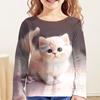 Children's Cute Cat 3D Digital Printed Girl Fashion Trend Round Neck Long Sleeved T-shirt