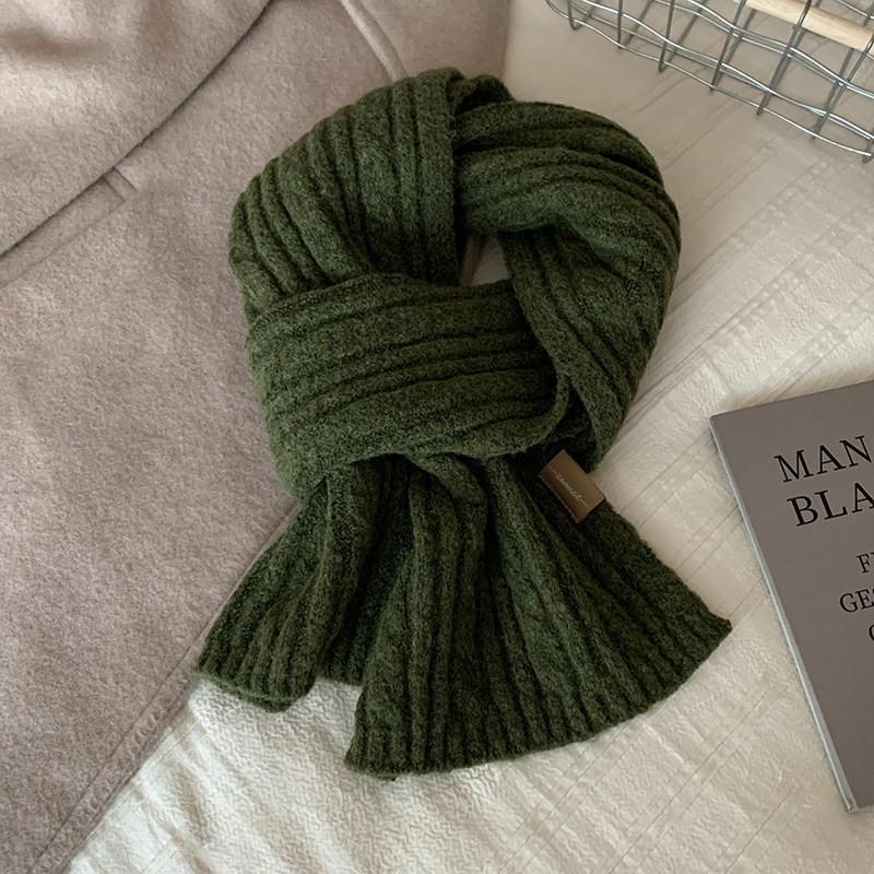 Soft Knit Wool Blend Scarf Women Winter Warm Cozy Korean Style Plain Color Chunky Cabled Neck Wrap