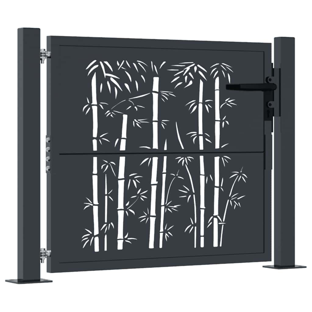 Vidaxl Furtka Ogrodowa, Antracytowa, 105X80 Cm, Stal, Motyw Bambusa