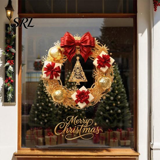 Holiday Glass Decals Christmas Wreath Static Window Sticker, Decorative for Doors And Windows, Party Supplies Removable PVC Wall Cling Home