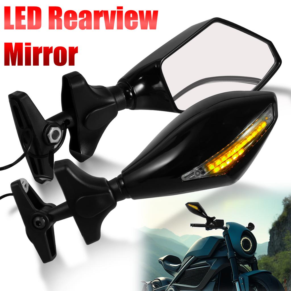 2Pcs Motorcycle Rearview Mirror For 1995-2009 YZF 600 Clear Motorbike Side Mirror with LED Amber Light Safe Back Side Mirror