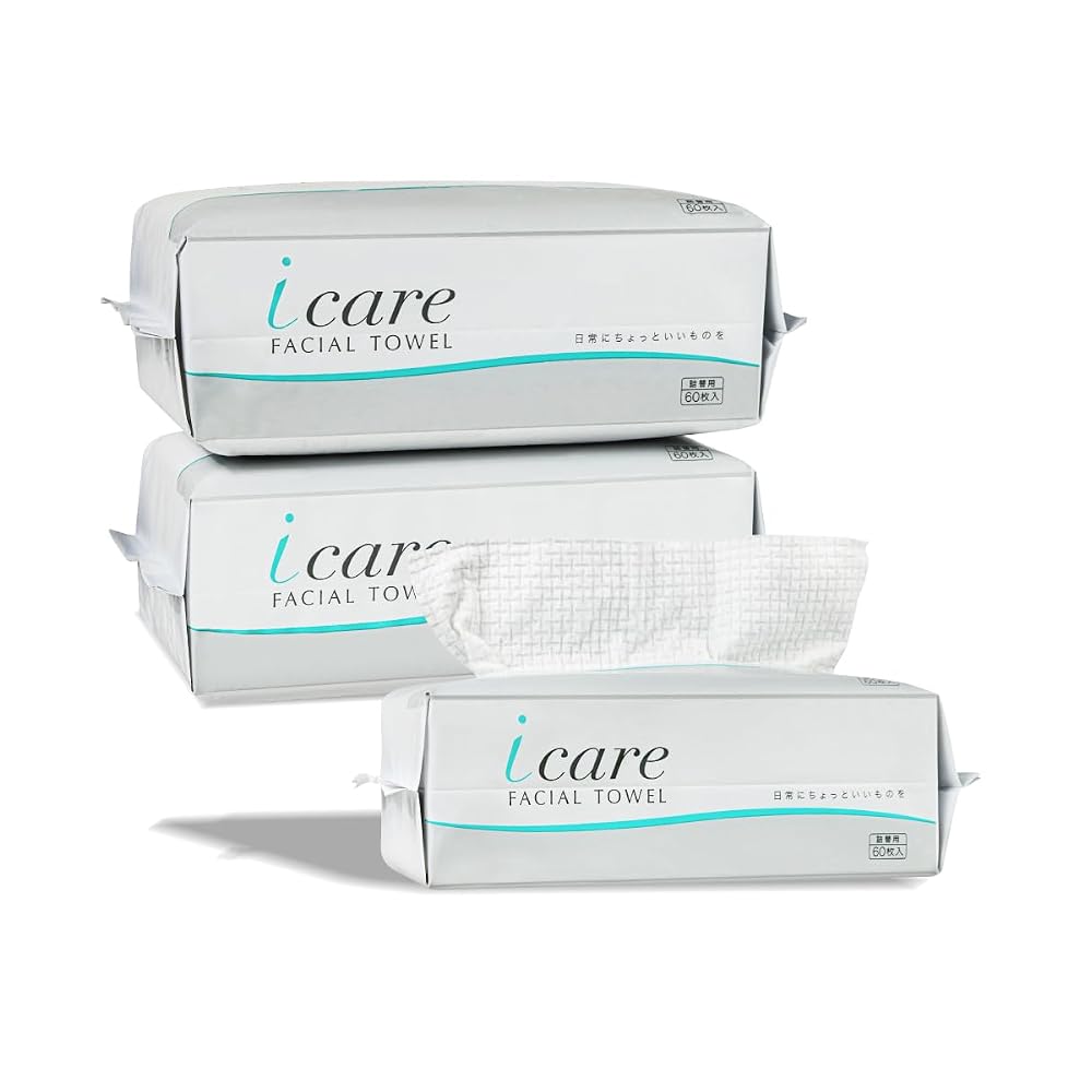 i-care Facial Towels, 60 towels x 3 sets. High-quality cleansing towels, disposable cotton towels