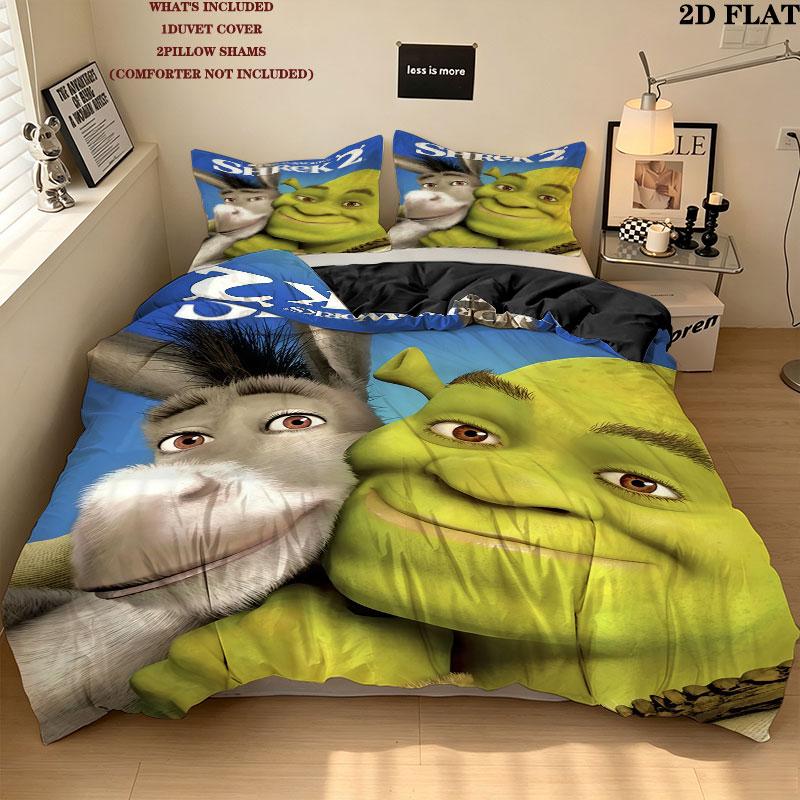 Sherk Bedding Quilt Set Quilt Cover Pillowcase Home Decoration Birthday Gift (1 * duvet cover + 2 * pillowcase, without core)