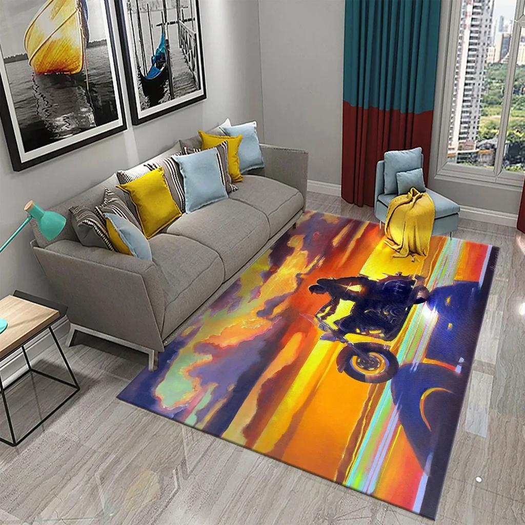3D Винтажный Крутой Классический Мотоцикл Ковер Картина маслом Искусство Ковер Дом Спальня Гостиная Украшения Коврик для ванной Нескользящий