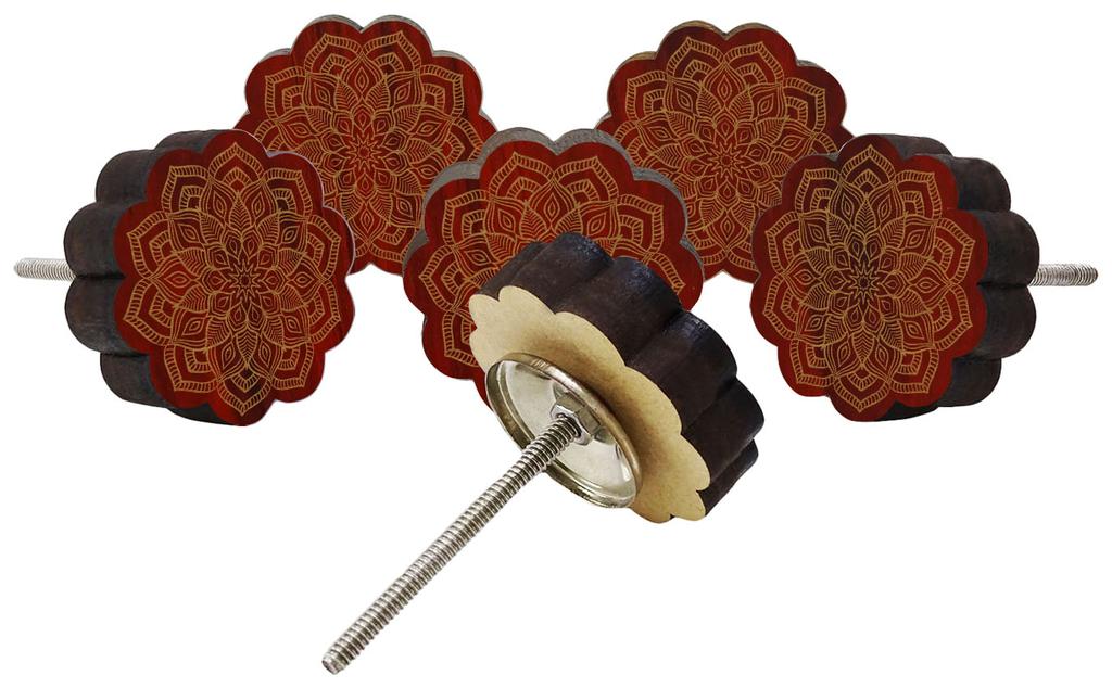 IBA Indianbeautifulart Brown Engraved Knobs Pack of 10 Wooden Wardrobe Door Knobs Drawer