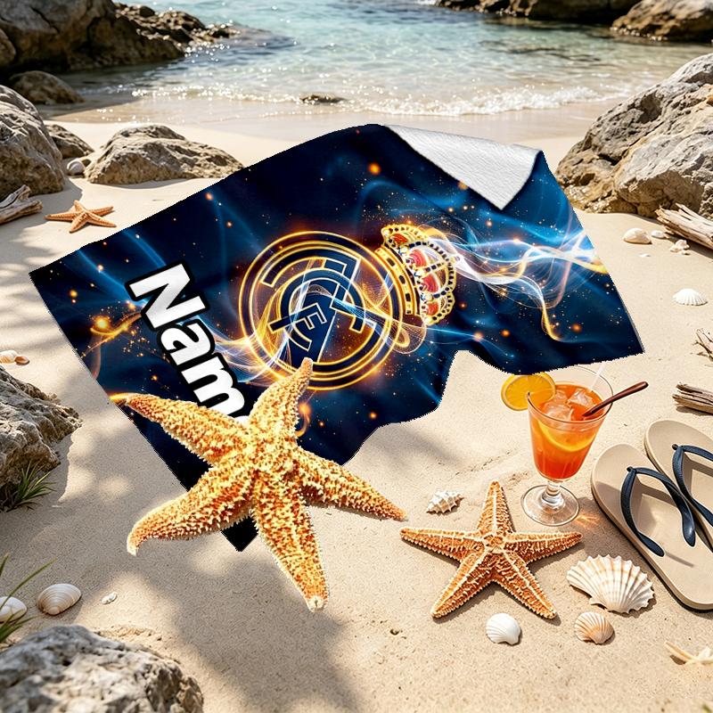 Custom Name Personalized Real Madrid Print Beach Towel, for Trip Camping Beach Party Home Decor, Birthday Gift for Family & Friends