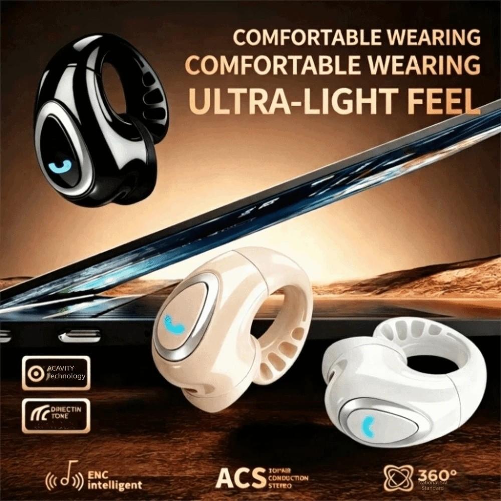 Ultra-Light Single Ear Headset Wireless Clip-On Earphone Stereo Sound Open-Ear Earbuds Workout