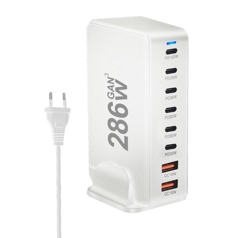 Многопортовая зарядная станция с выходной мощностью 286 Вт, 6 USB C и 2 USB-слота, настольный держатель-подставка для зарядки планшетов и телефонов