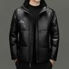 Leather Down Jacket Men's Printed Winter Clothing Thickened Thermal Stand-up Collar Sheepskin Down Leather Jacket Jacket