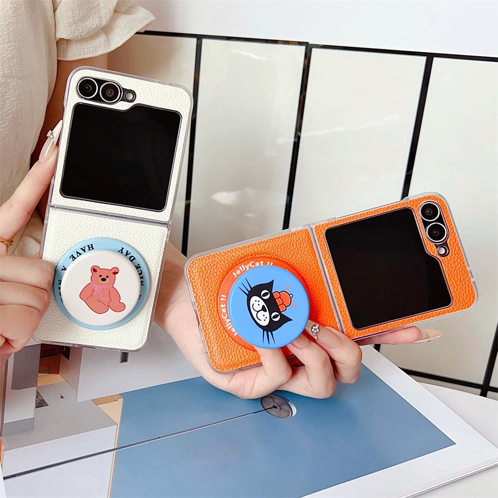 Магнитный держатель Чехол из ПУ кожи для телефона Samsung Galaxy Z Flip 7 6 5 4 Flip7 Flip6 Flip5 Flip4 Прозрачный край Защитная крышка