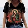 Summer New Virgin Mary Print Women's T-shirts Plus Size V-Neck Top Blouse Design Female Shirt Women's Clothing Oversized