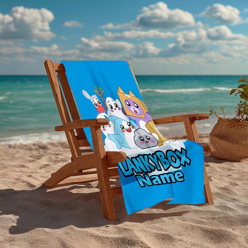 Custom Name Ultra-Soft Beach Towel with LankyBox Theme,Ideal for Pool - Camping, Diving - Perfect Travel Essential, Vibrant Beach Towel.