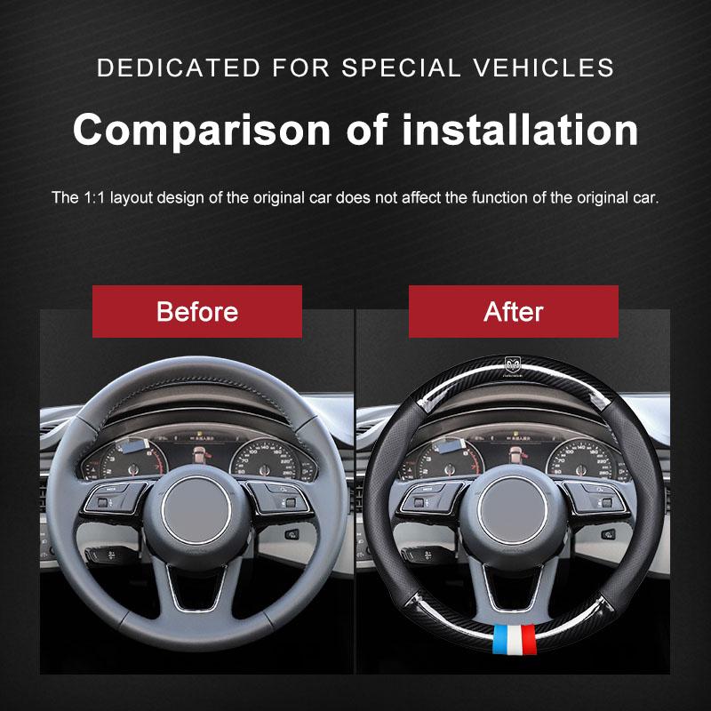1Pcs Carbon Fiber Car Steering Wheel Cover Emblem Car Accessories for Dodge Journey Ram 1500 Dart Dakota Durango Challeager NITRO SRT Charger