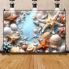 Summer seaside beach colorful shells starfish theme background suitable for room posters customizable birthday party decoration