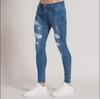 Трансграничные европейские и американские мужские модные узкие джинсы с молнией и разрывами на коленях