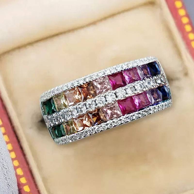 Xiaomi Серебряное кольцо Huitan для женщин с сияющими разноцветными фианитами, очаровательные аксессуары для вечеринки, свадьбы, помолвочные украшения для леди