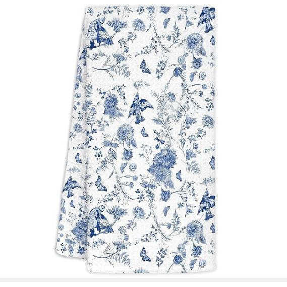 Blue and White Chinoiserie Floral Bird Tea Hand Dish Towels for Kitchen Bathroom, Chinoiserie Decor, Blue Tea Hand Dish Kitchen Towels, 16x24
