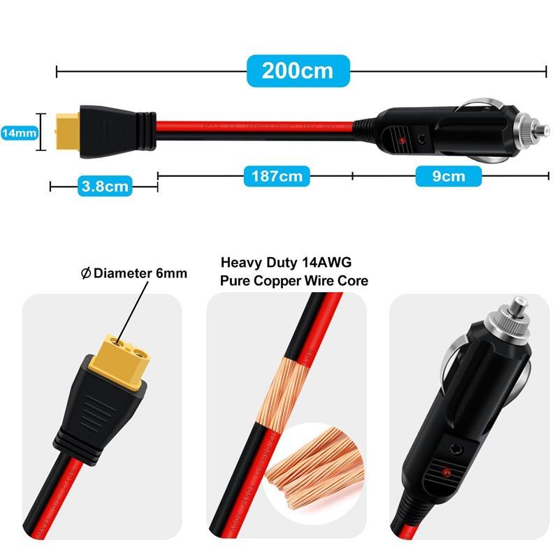Supply 12-24V Car Mounted Switch Cigarette Lighter with XT60 Wiring Harness, High-power Cigarette Lighter with Switch Extension Cable