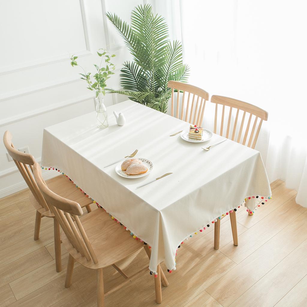 Tablecloth Colored Hairball Natural Plain Cotton and Linen Cover White Tablecloth Dust-proof Coffee Table Cover