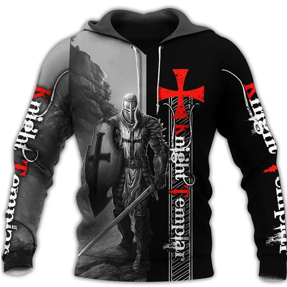 Мужская толстовка с капюшоном Knights Templar с 3D-принтом, свободная толстовка 2024 года, новая модная свободная куртка, пуловер, повседневные уличные топы с капюшоном