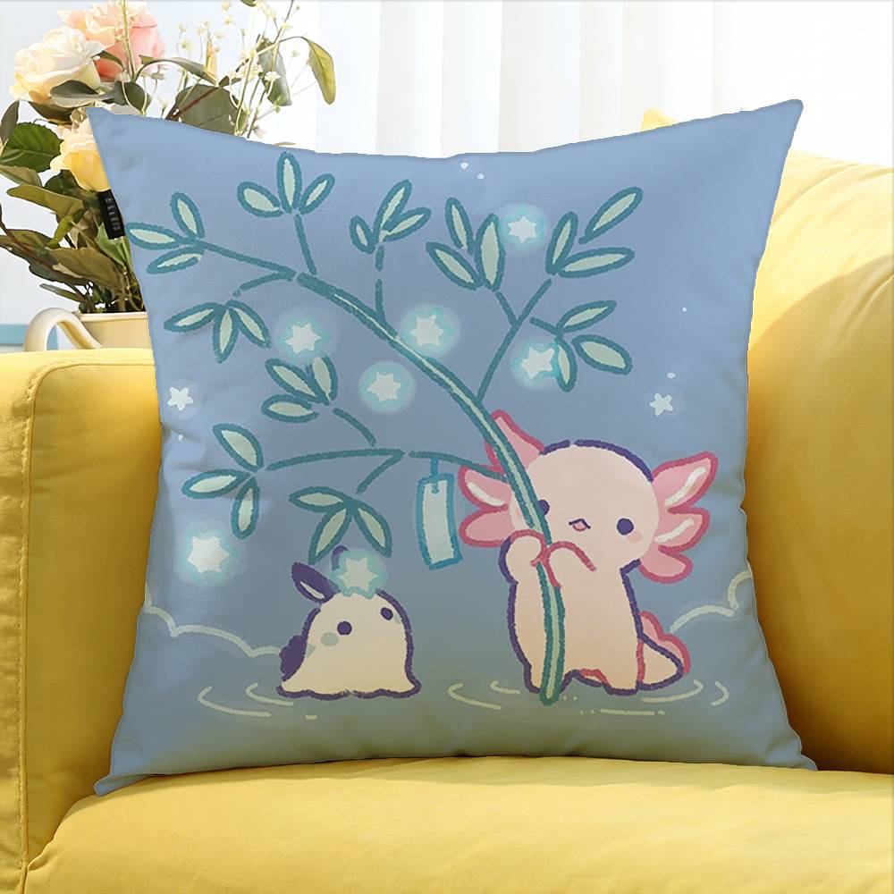 Cartoon cute pink Axolotl Various Sizes Square Pillow Case For Car Home Bedchamber Decor