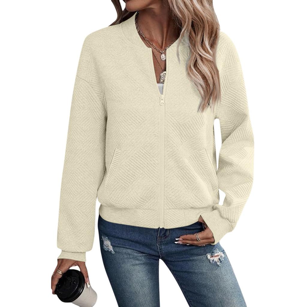Womens Long Sleeve Zip Up Sweatshirts Jackets Full Zipper Lightweight Jacket Casual Pocket Loose Outwear Coat