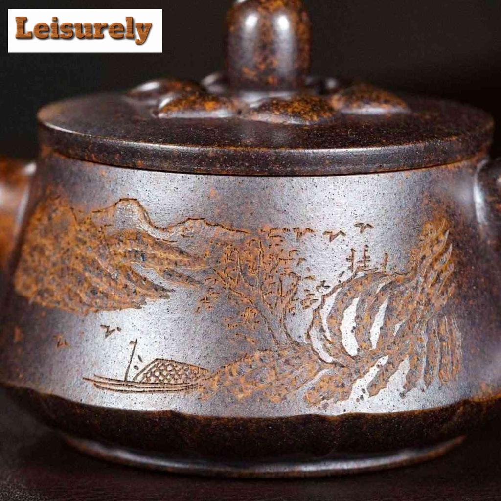 220 мл чайники из фиолетовой глины Исин, ручная работа, ландшафтный горшок, сырая руда, высокотемпературный дровяной чайник, глиняный чайник с фильтром, чайный набор «Цзыша»