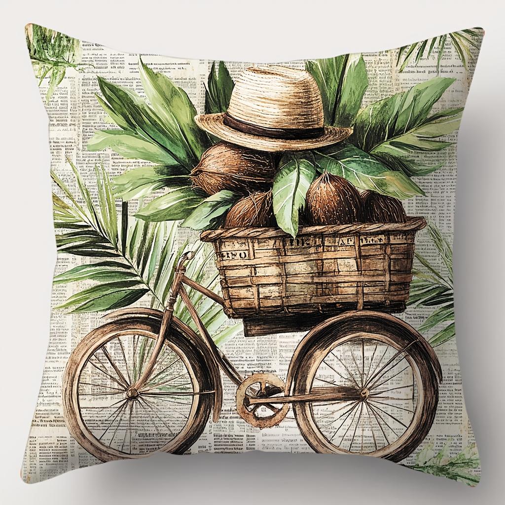 Tropical Print Cushions With Palm Tree And Truck Design Polyester pillowcase, sofa decorative cushion cov Headboard Pillow