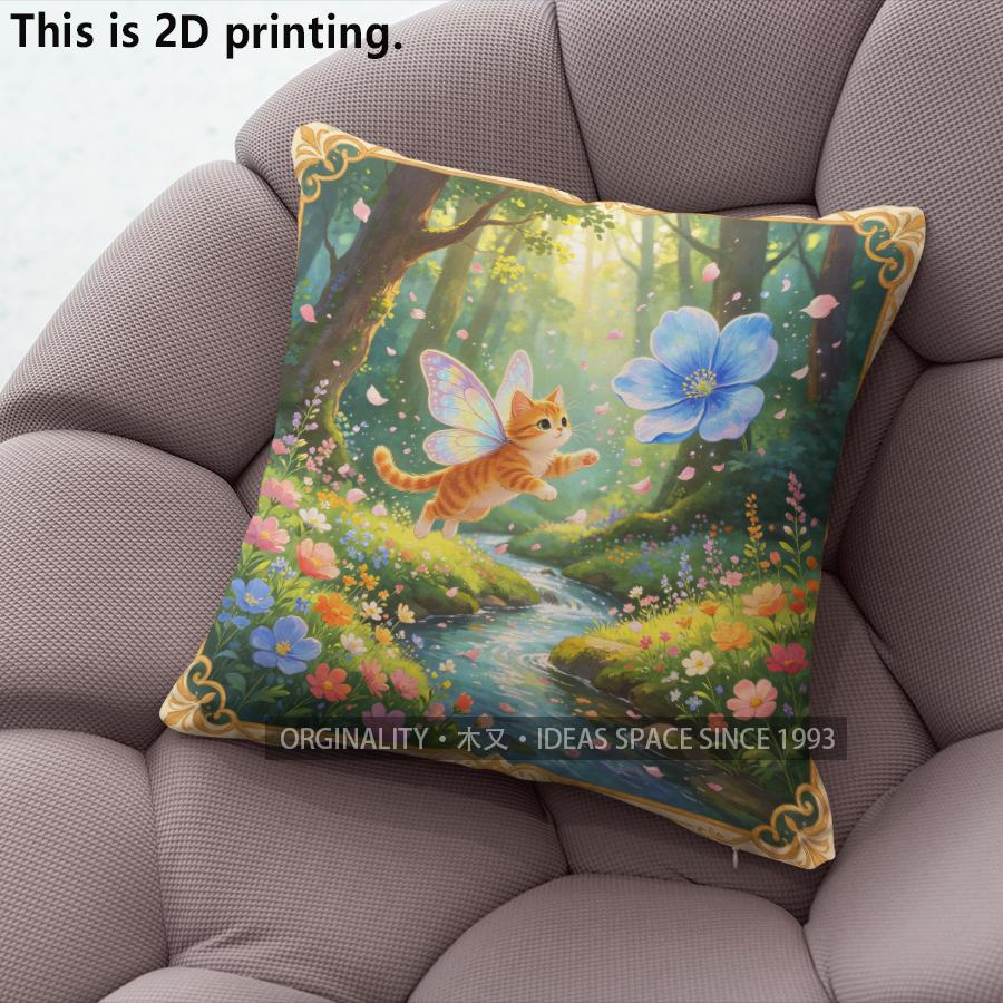 Fairy Kitten Forest Sunset Square Throw Pillow Covers Pattern Cushion Cover Suitable For Sofa Bedroom Car Pillow Cover