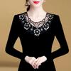 Autumn Winter Women's Bottoming Shirt Black Lace Long-sleeved T-shirt Plus Size Inner Top