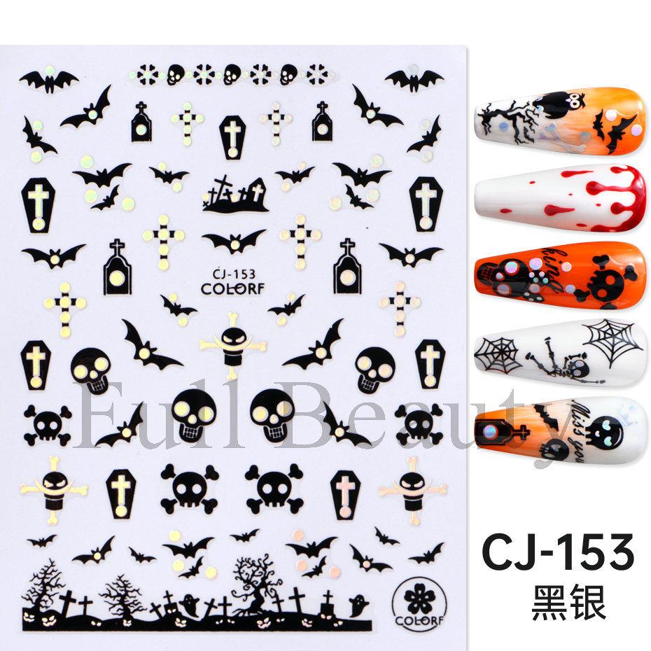 New nail art stickers ins laser halloween cartoon bat skull spider nail sticker nail
