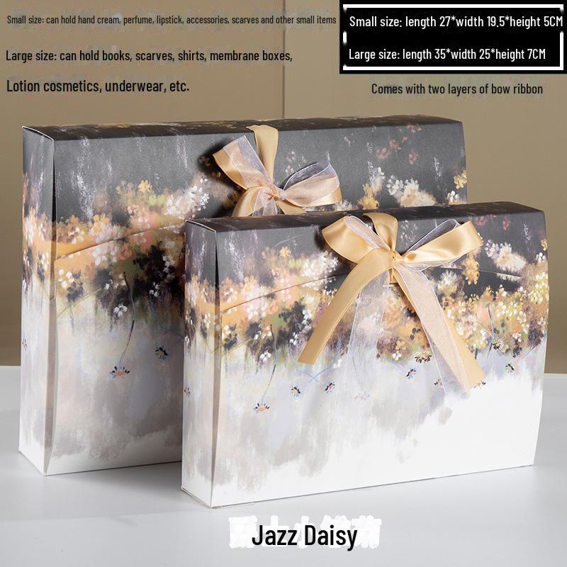 Custom Pearlescent Bow Ribbon Gift Box for Silk Scarves, Pajamas, and Shirts
