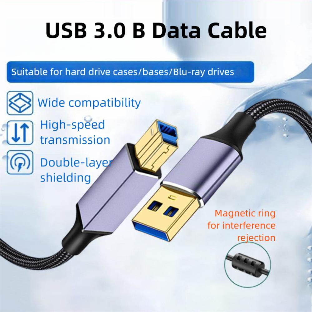 Кабель USB A (папа) - USB B (папа) 3.0, плетеный нейлоновый, линия для SSD для ноутбука Epson/HP/Canon