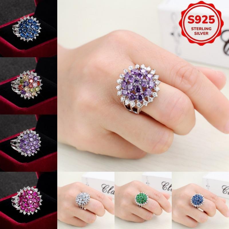 1item925Pure silver trendy jewelry, exaggerated hand accessories inlaid with sparkling and colorful stones3A High-grade zircon ring for women, simple