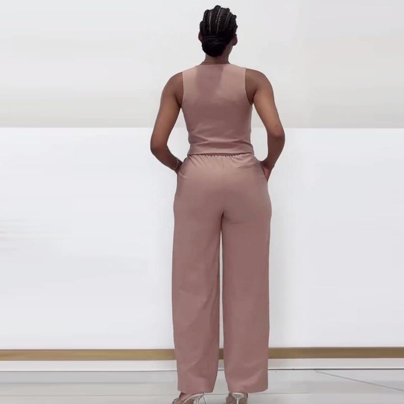 African women's summer new fashion sleeveless vest wide-leg trousers two-piece set women's European and American temperament suit