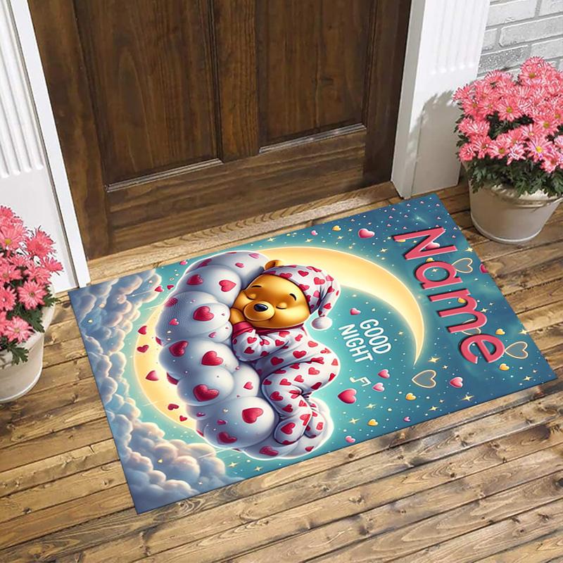 Personalized Name Pooh Bear Art Living Room Non-Slip Area Rug Soft Carpet for Bedroom Kids Playroom Sofa Office Home Decor Doormat