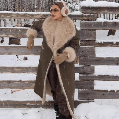 Женское длинное пальто из искусственного меха, двустороннее, флисовое, типа тренч, на подкладке из шерпы, зимнее, пушистое