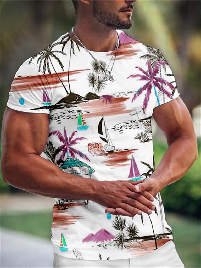 Summer Hawaiian Men's T-shirt 3d Print Tree Graphic T Shirt Fashion Short Sleeve Clothing Oversized Camiseta Streetwear Tee Tops
