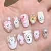 Kawaii Rilakkuma Short Almonds Face Press On Nails 3D Cartoon Japanese Style Customizable Wholesale Girl Party Gift