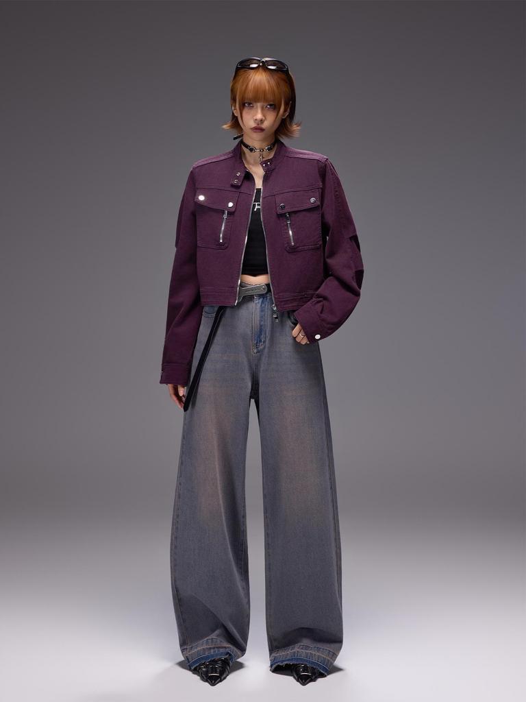 Tuogu Trend Women's High-Waist Retro Wide-Leg Blue Denim Jeans
