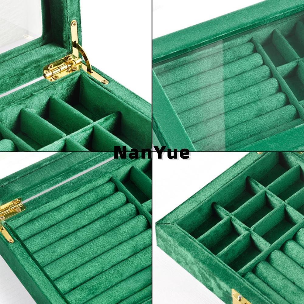 Rectangle Luxury Velvet Jewelry Box Clear Acrylic Top Multi Compartment Ring Earrings Necklace Jewelry Organizer Box Custom Logo