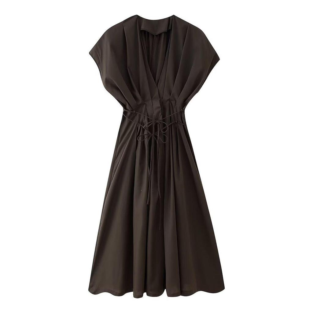 Европейская и американская женская мода, платье с плиссированной талией и приспущенными плечами