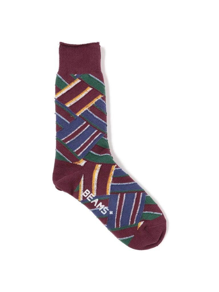 Beams Plus Regimental Crazy 38430006479 Men's Socks, WINE_CRAZY FREE,