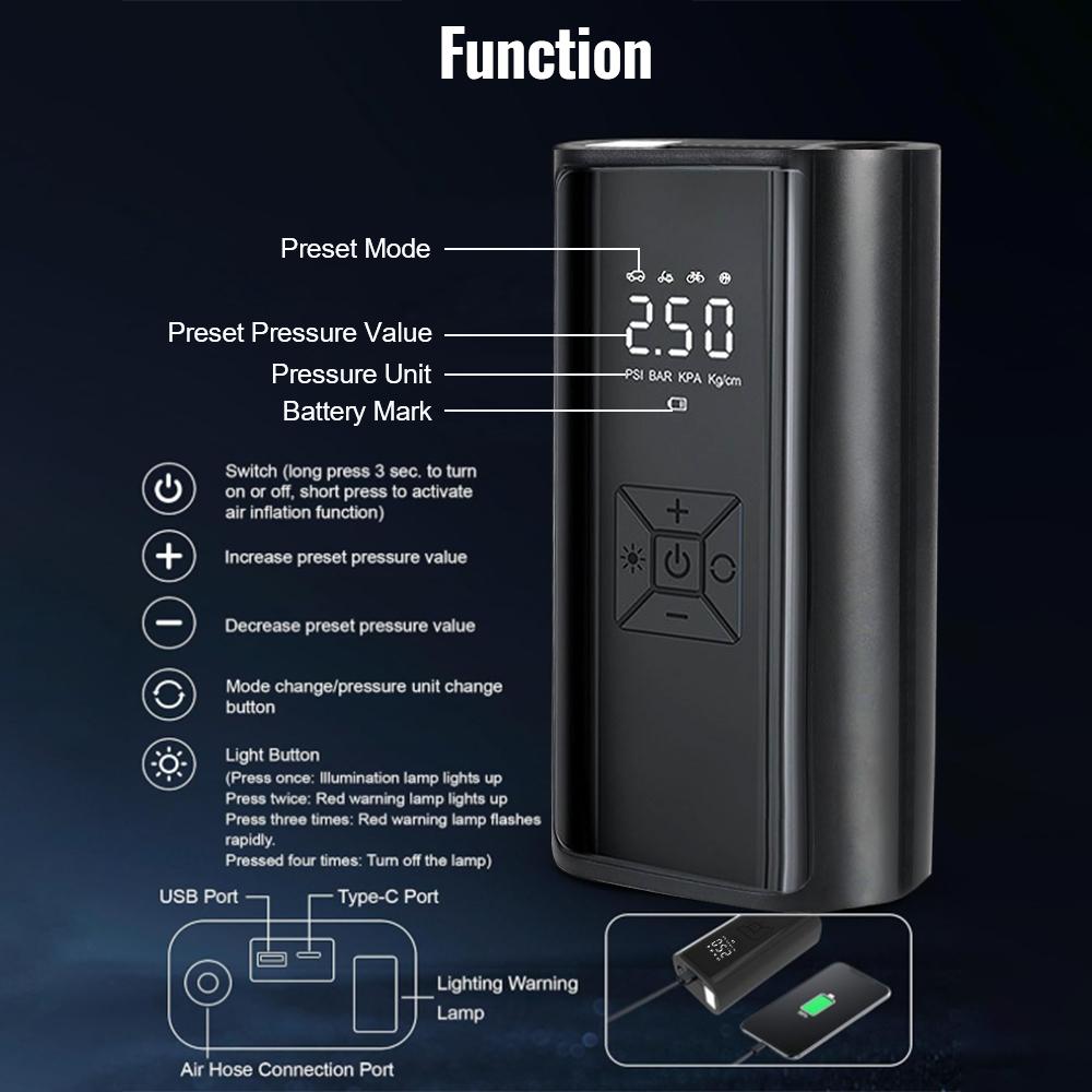 LCD Display 150PSI 120W With LED Light Tire Inflator Air Pump Wireless Digital Portable Tire Pressure Gauge Air Compressor