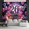 2D Sparkly Pink Black 26th Birthday Backdrop Floral Balloon Photography Background