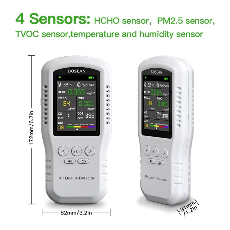 2026 Многофункциональный монитор качества воздуха CO2 CO PM2.5 HCHO TVOC Температура Влажность Измеритель Домашний Детектор качества воздуха Реальный датчик Голосовая сигнализация для дома